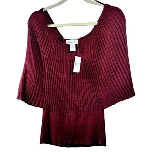 Fashion Avenue Sweater Red Burgundy Metallic. Size Medium 3/4 Angel Sleeve NWT